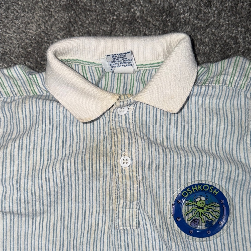 OshKosh B'gosh Kids Overalls with Green and Blue Stripes - Picture 4 of 7